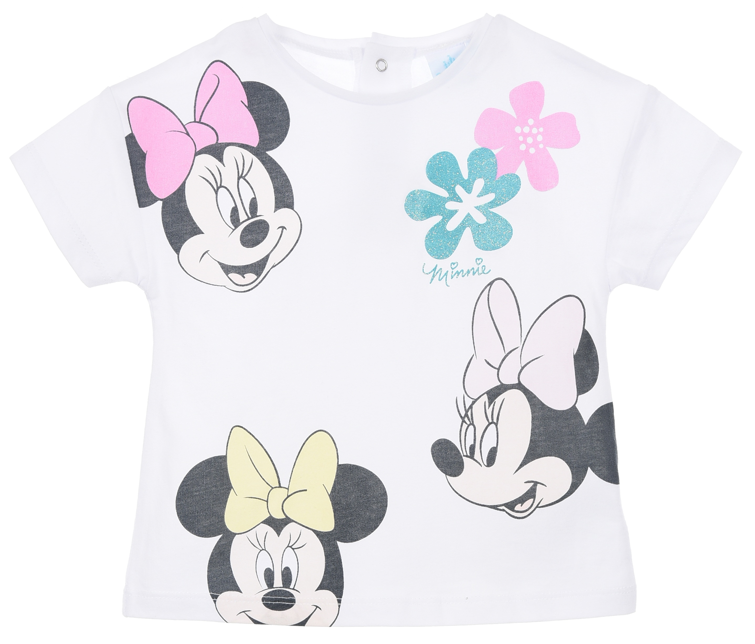 T-Shirt Maniche Corte Minnie DISNEY Maglietta 100% Cotone Dettagli Glitter Neonata - Ez00008bianco