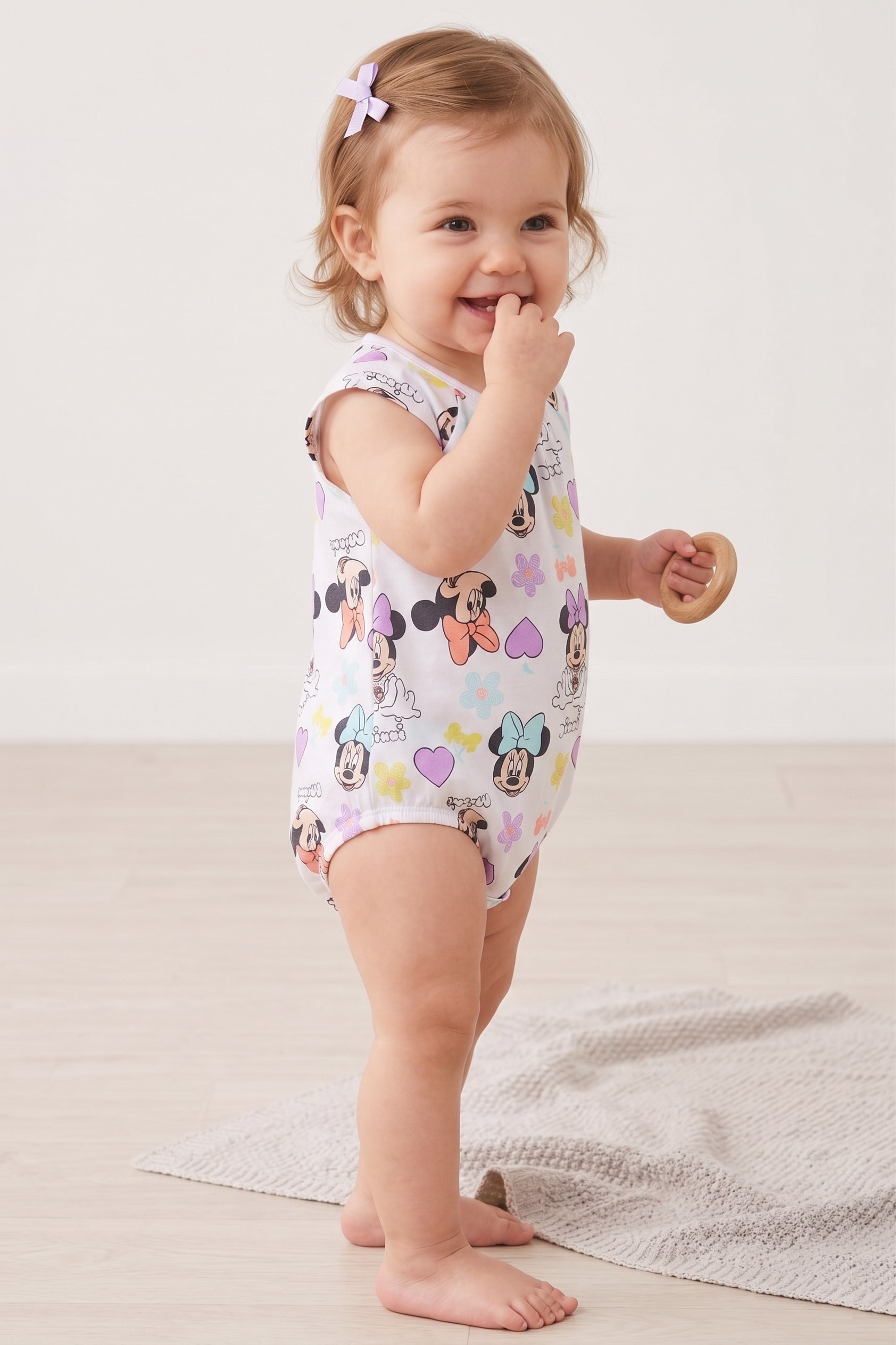 Pagliaccetto Minnie DISNEY Body Smanicato 100% Cotone Neonata - Ez00005bianco