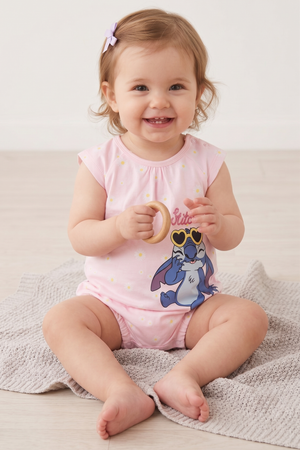 Pagliaccetto Stitch DISNEY Body Smanicato 100% Cotone Neonata - Ez00001rosa
