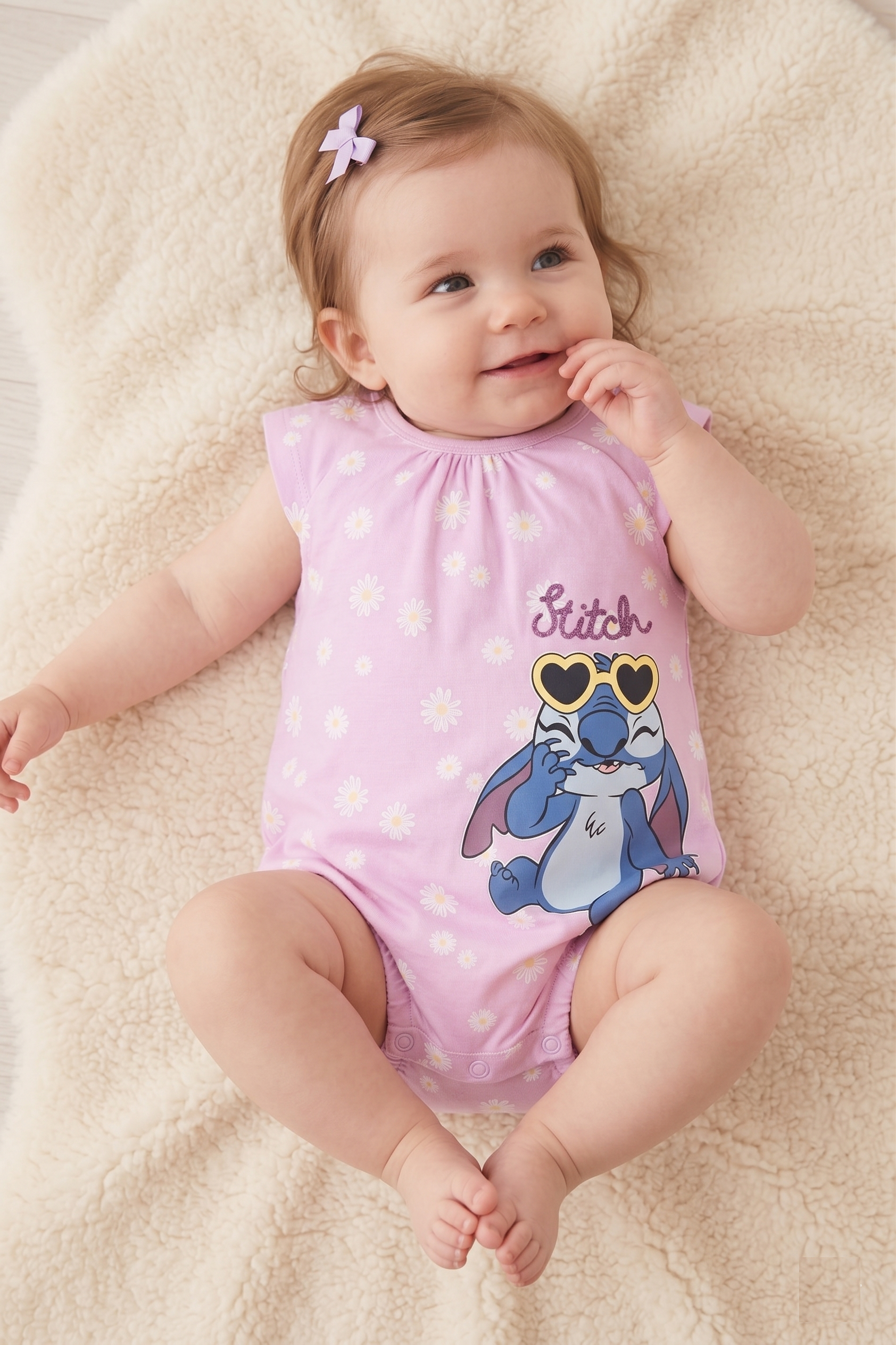 Pagliaccetto Stitch DISNEY Body Smanicato 100% Cotone Neonata - Ez00001lilla