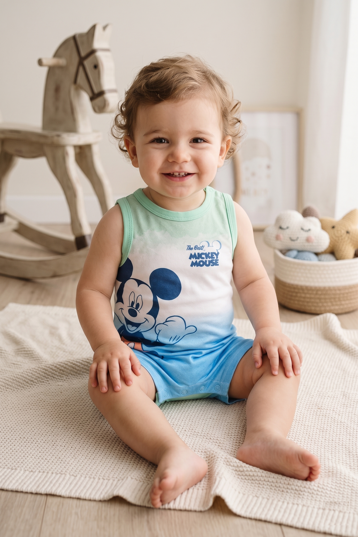 Pagliaccetto Topolino DISNEY Body Smanicato 100% Cotone Neonato - Ez00010blu
