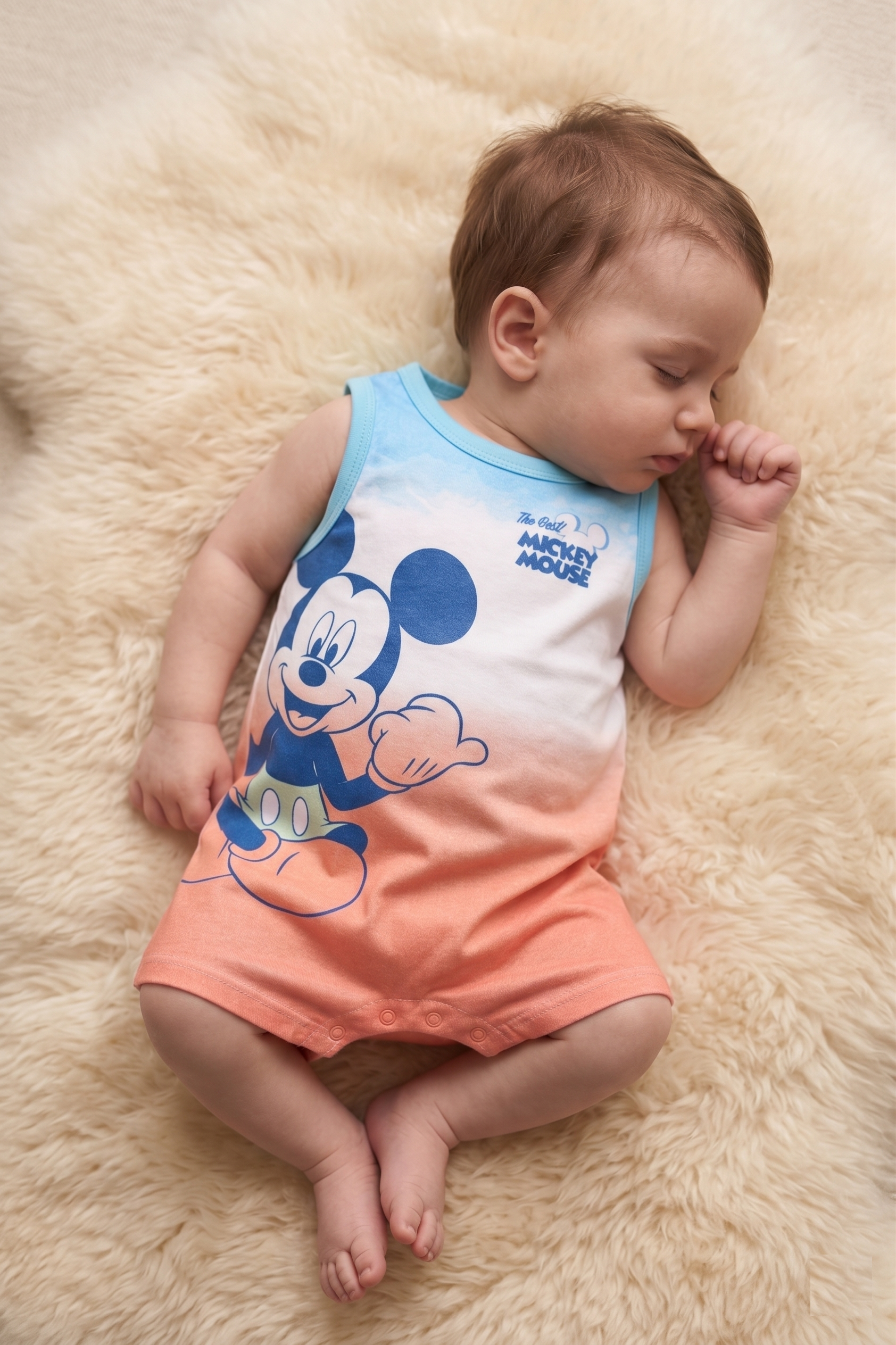 Pagliaccetto Topolino DISNEY Body Smanicato 100% Cotone Neonato - Ez00010arancio