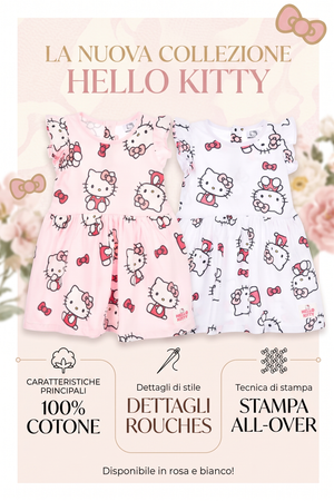 Abito Hello Kitty Sanrio Smanicato Neonata Vestitino Scamiciata in Cotone - Ez00016bianco