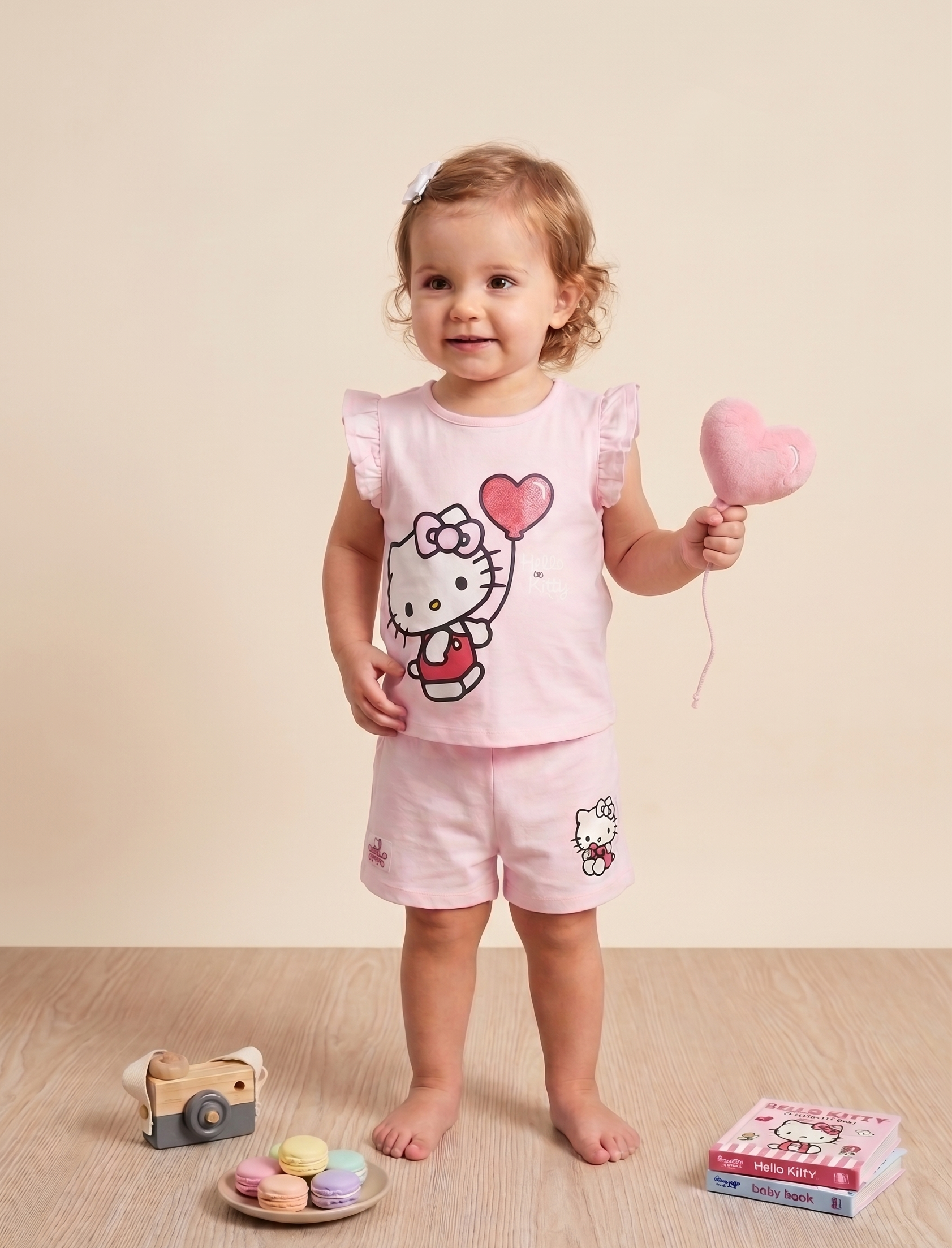 Completo Hello Kitty Sanrio 2 Pezzi Canotta e Shorts in Cotone Neonata - Ez00017rosa