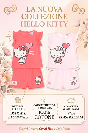 Completo Hello Kitty Sanrio 2 Pezzi Canotta e Shorts in Cotone Neonata - Ez00017rosso