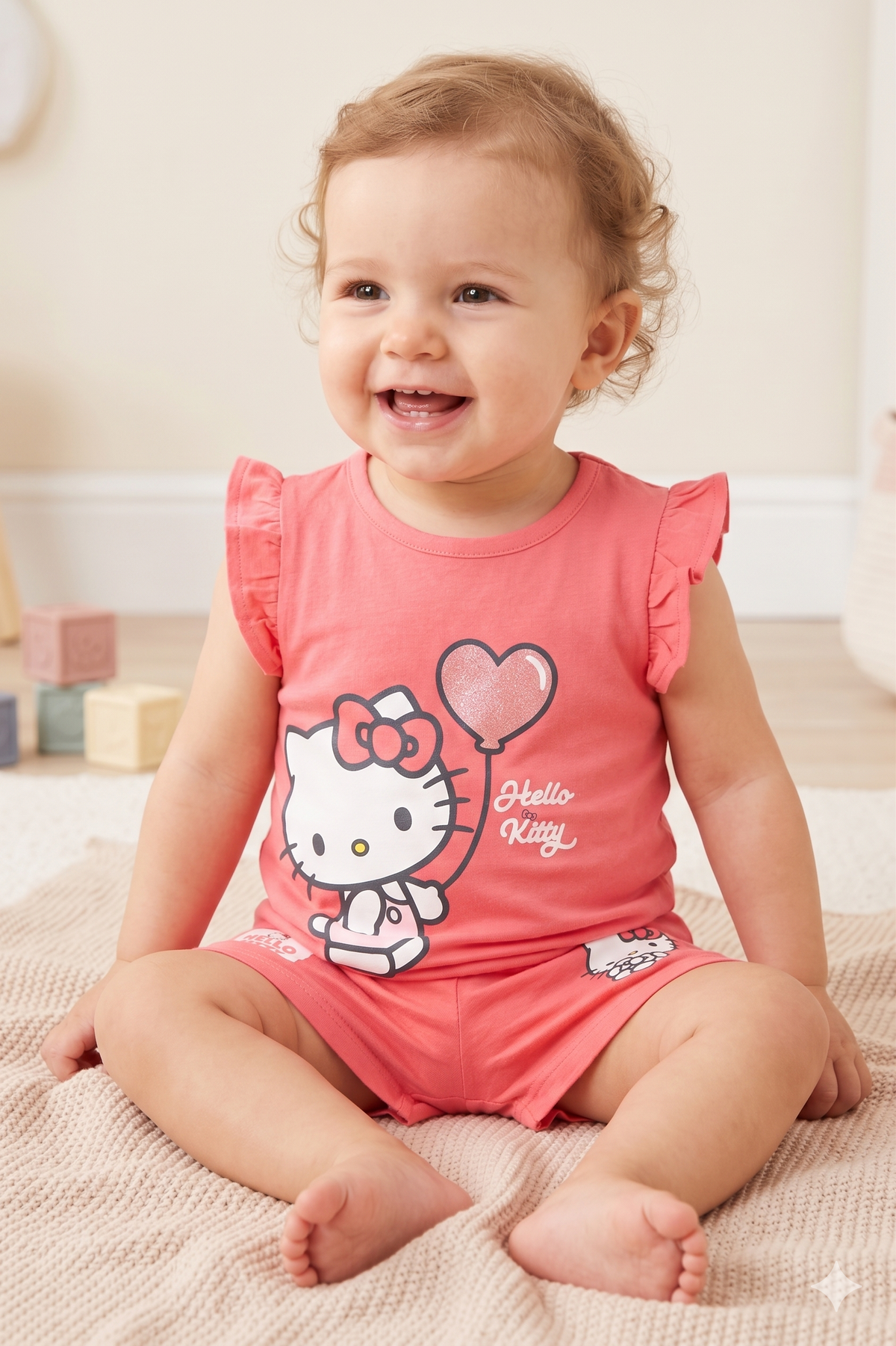 Completo Hello Kitty Sanrio 2 Pezzi Canotta e Shorts in Cotone Neonata - Ez00017rosso