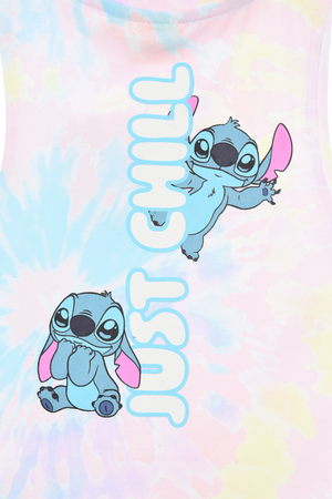 Canotta Stitch DISNEY Bambina Smanicata Tie-Dye con Nodo Frontale 100% Cotone - Ez10051rosa