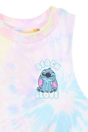 Canotta Stitch DISNEY Bambina Smanicata Tie-Dye con Nodo Frontale 100% Cotone - Ez10051rosa