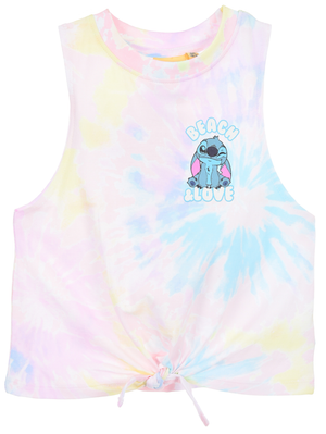 Canotta Stitch DISNEY Bambina Smanicata Tie-Dye con Nodo Frontale 100% Cotone - Ez10051rosa