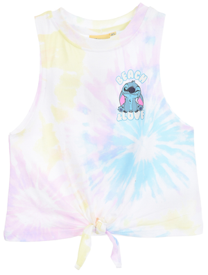 Canotta Stitch DISNEY Bambina Smanicata Tie-Dye con Nodo Frontale 100% Cotone - Ez10051bianco