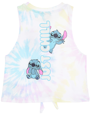 Canotta Stitch DISNEY Bambina Smanicata Tie-Dye con Nodo Frontale 100% Cotone - Ez10051bianco