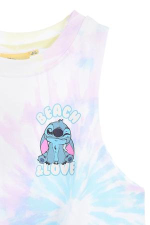 Canotta Stitch DISNEY Bambina Smanicata Tie-Dye con Nodo Frontale 100% Cotone - Ez10051bianco