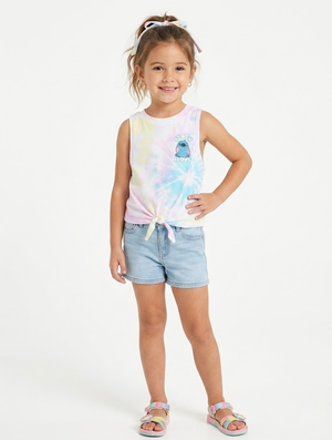 Canotta Stitch DISNEY Bambina Smanicata Tie-Dye con Nodo Frontale 100% Cotone - Ez10051bianco