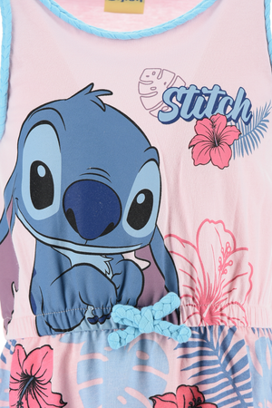 Abito Stitch DISNEY Smanicato Bambina Vestitino Scamiciata in Cotone - Ez10075rosa