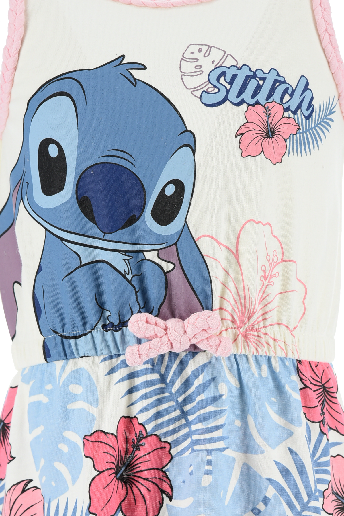 Abito Stitch DISNEY Smanicato Bambina Vestitino Scamiciata in Cotone - Ez10075bianco