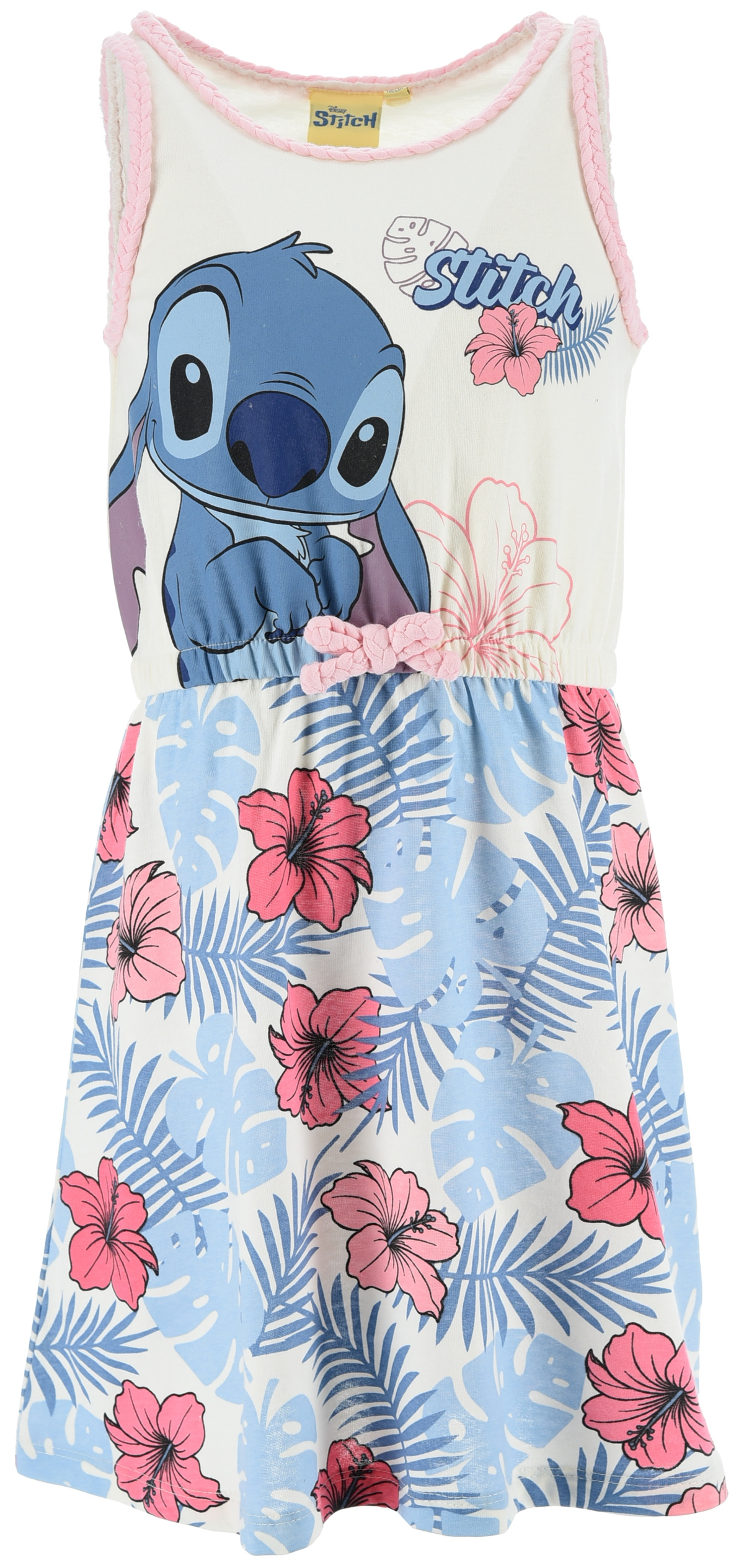 Abito Stitch DISNEY Smanicato Bambina Vestitino Scamiciata in Cotone - Ez10075bianco