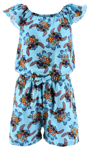Tutina Corta Stitch DISNEY Bambina Completo con Vita Elastica in Cotone - Ez10069azzurro