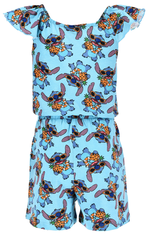 Tutina Corta Stitch DISNEY Bambina Completo con Vita Elastica in Cotone - Ez10069azzurro
