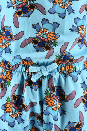 Tutina Corta Stitch DISNEY Bambina Completo con Vita Elastica in Cotone - Ez10069azzurro