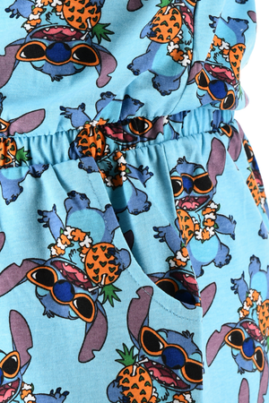 Tutina Corta Stitch DISNEY Bambina Completo con Vita Elastica in Cotone - Ez10069azzurro