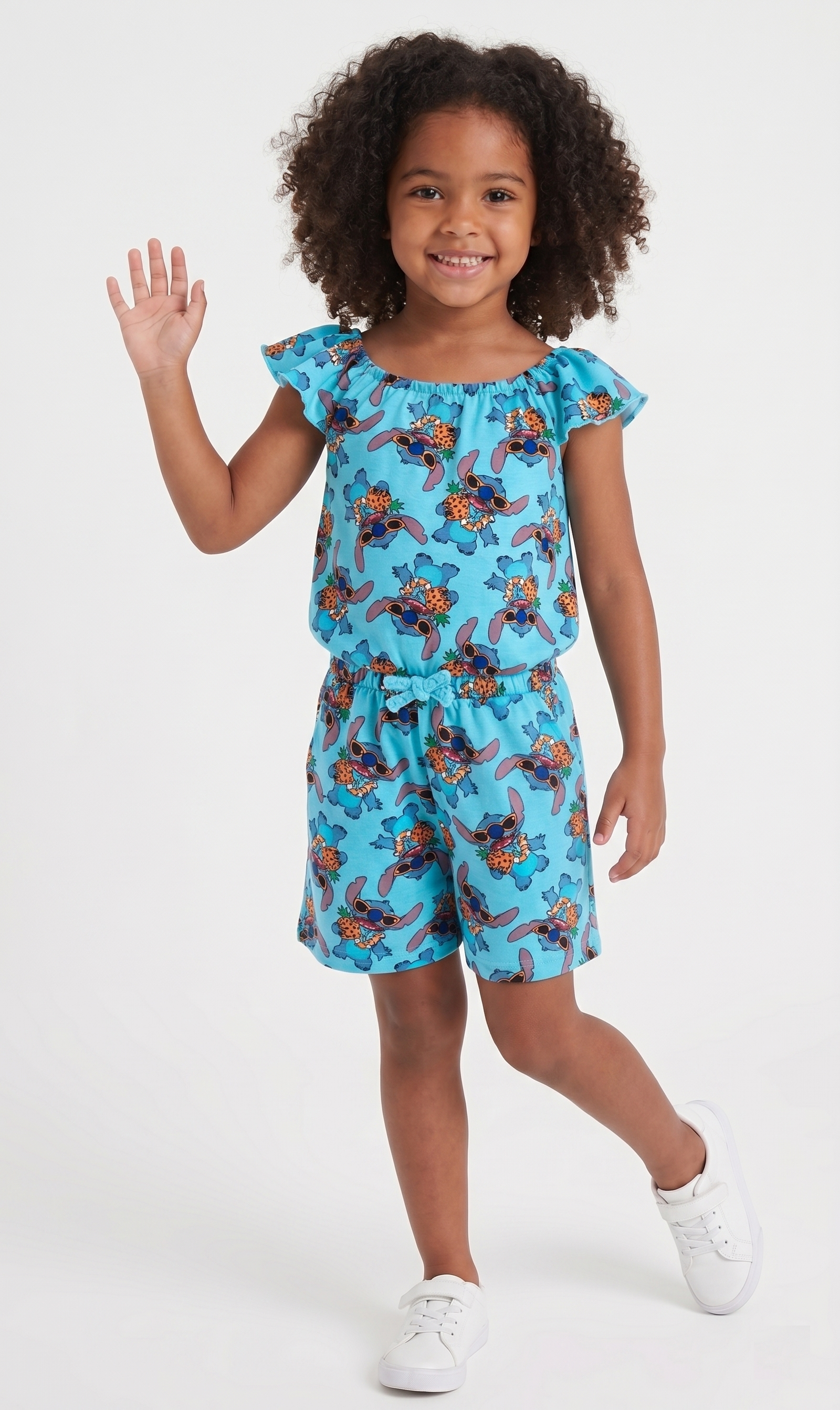 Tutina Corta Stitch DISNEY Bambina Completo con Vita Elastica in Cotone - Ez10069azzurro