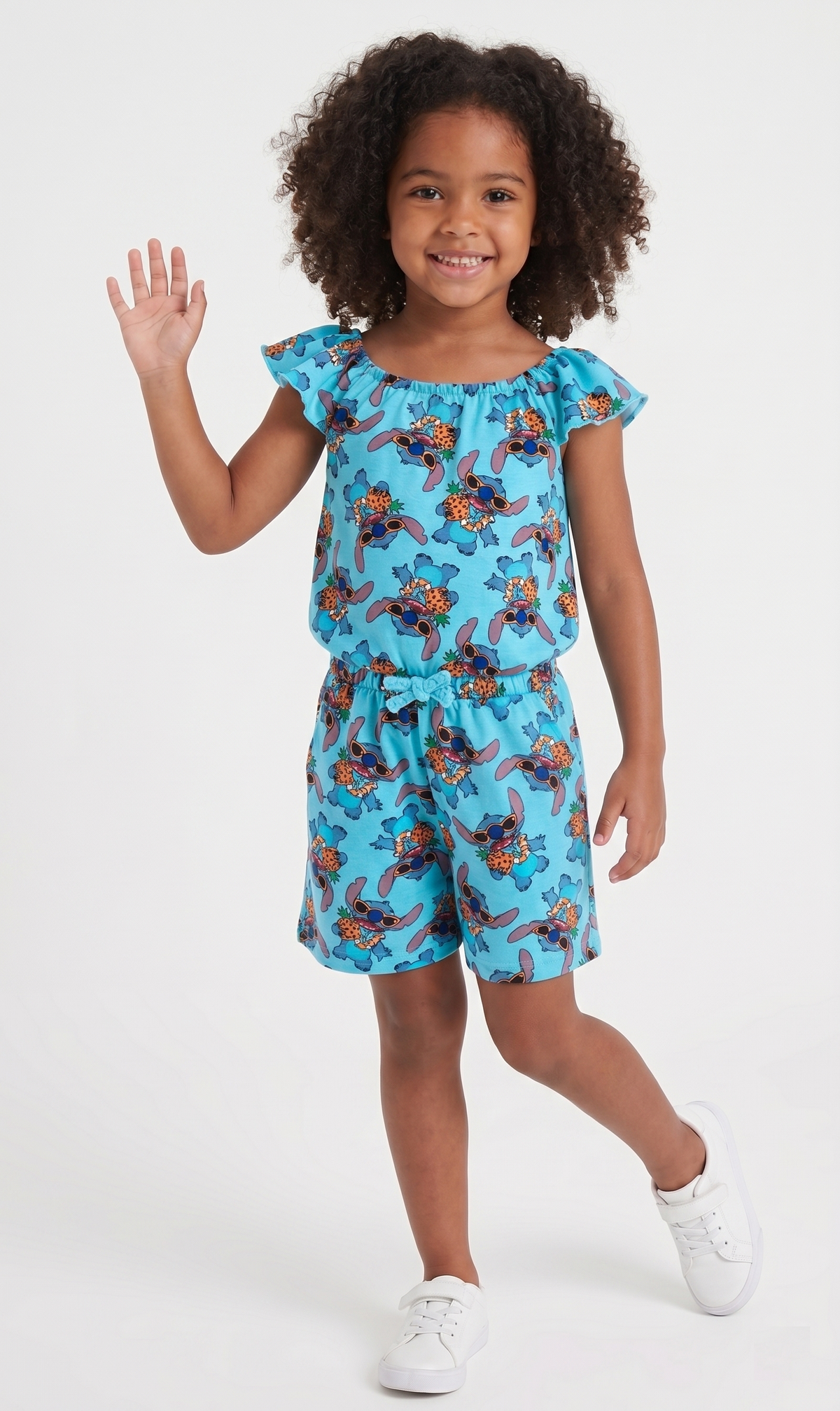 Tutina Corta Stitch DISNEY Bambina Completo con Vita Elastica in Cotone - Ez10069azzurro