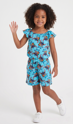 Tutina Corta Stitch DISNEY Bambina Completo con Vita Elastica in Cotone - Ez10069azzurro