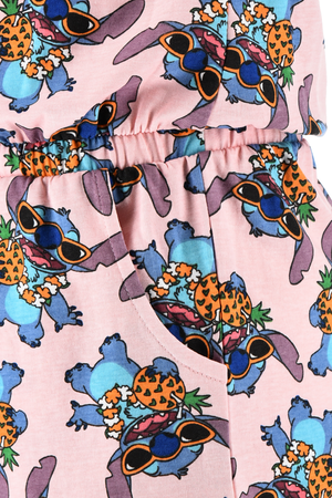 Tutina Corta Stitch DISNEY Bambina Completo con Vita Elastica in Cotone - Ez10069rosa