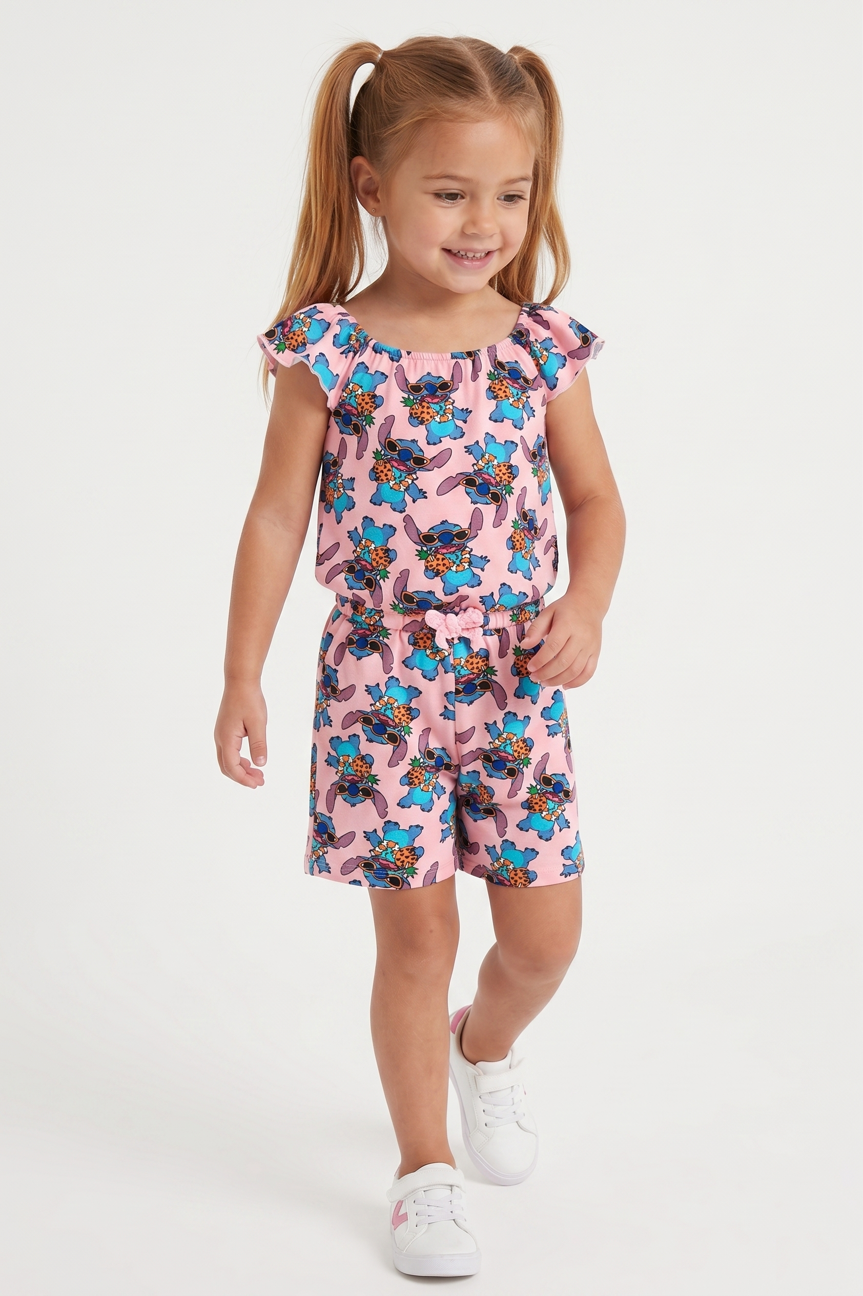 Tutina Corta Stitch DISNEY Bambina Completo con Vita Elastica in Cotone - Ez10069rosa