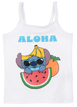 Canotta Stitch Aloha DISNEY Bambina con Spalline Incrociate 100% Cotone - Ez10052bianco