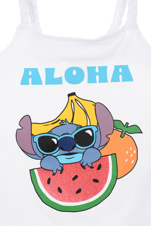 Canotta Stitch Aloha DISNEY Bambina con Spalline Incrociate 100% Cotone - Ez10052bianco