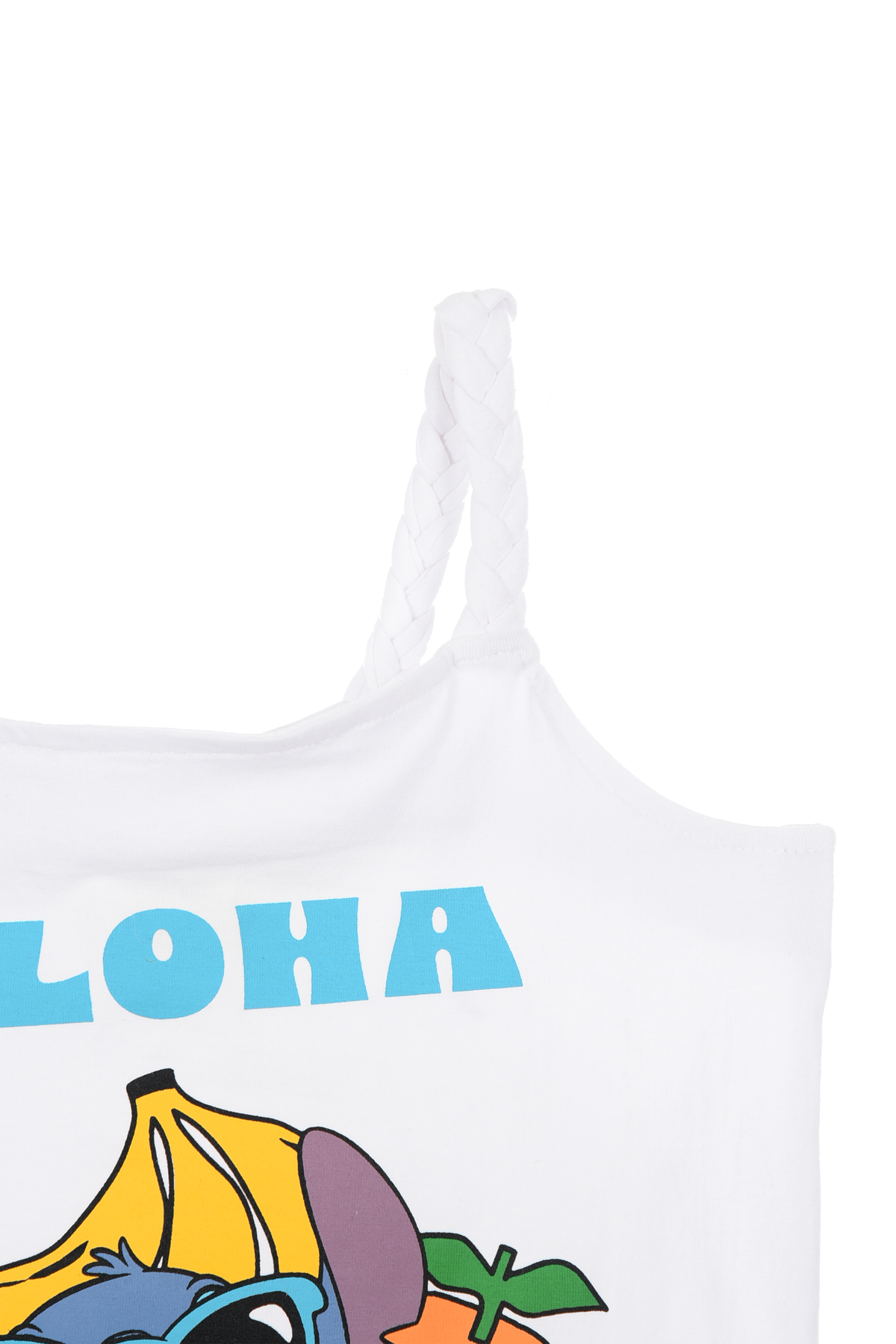 Canotta Stitch Aloha DISNEY Bambina con Spalline Incrociate 100% Cotone - Ez10052bianco