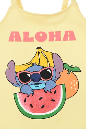 Canotta Stitch Aloha DISNEY Bambina con Spalline Incrociate 100% Cotone - Ez10052giallo