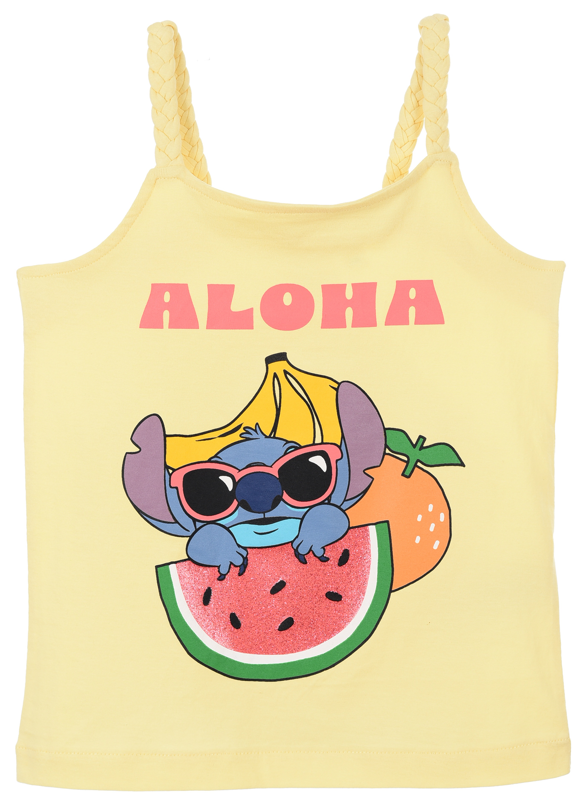 Canotta Stitch Aloha DISNEY Bambina con Spalline Incrociate 100% Cotone - Ez10052giallo