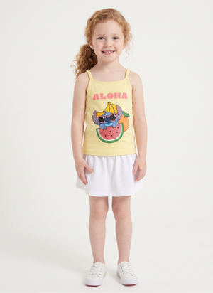 Canotta Stitch Aloha DISNEY Bambina con Spalline Incrociate 100% Cotone - Ez10052giallo