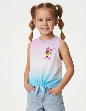 Canotta Minnie Topolino DISNEY Bambina Smanicata Sfumata con Nodo Frontale 100% Cotone - Ez10093lilla