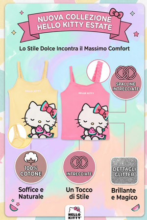 Canotta Hello Kitty Sanrio Bambina con Spalline Incrociate 100% Cotone - Ez10033rosa