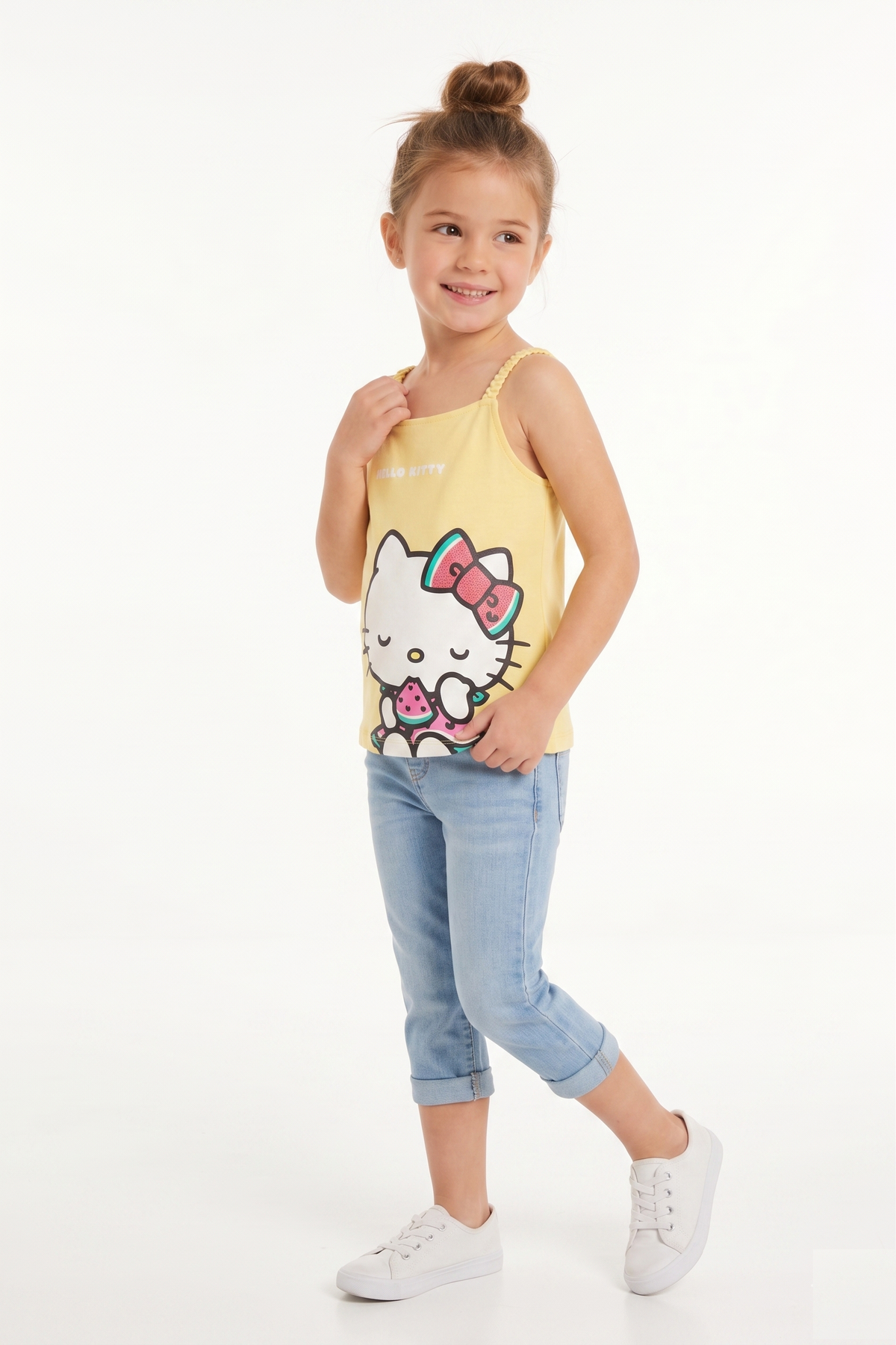 Canotta Hello Kitty Sanrio Bambina con Spalline Incrociate 100% Cotone - Ez10033giallo