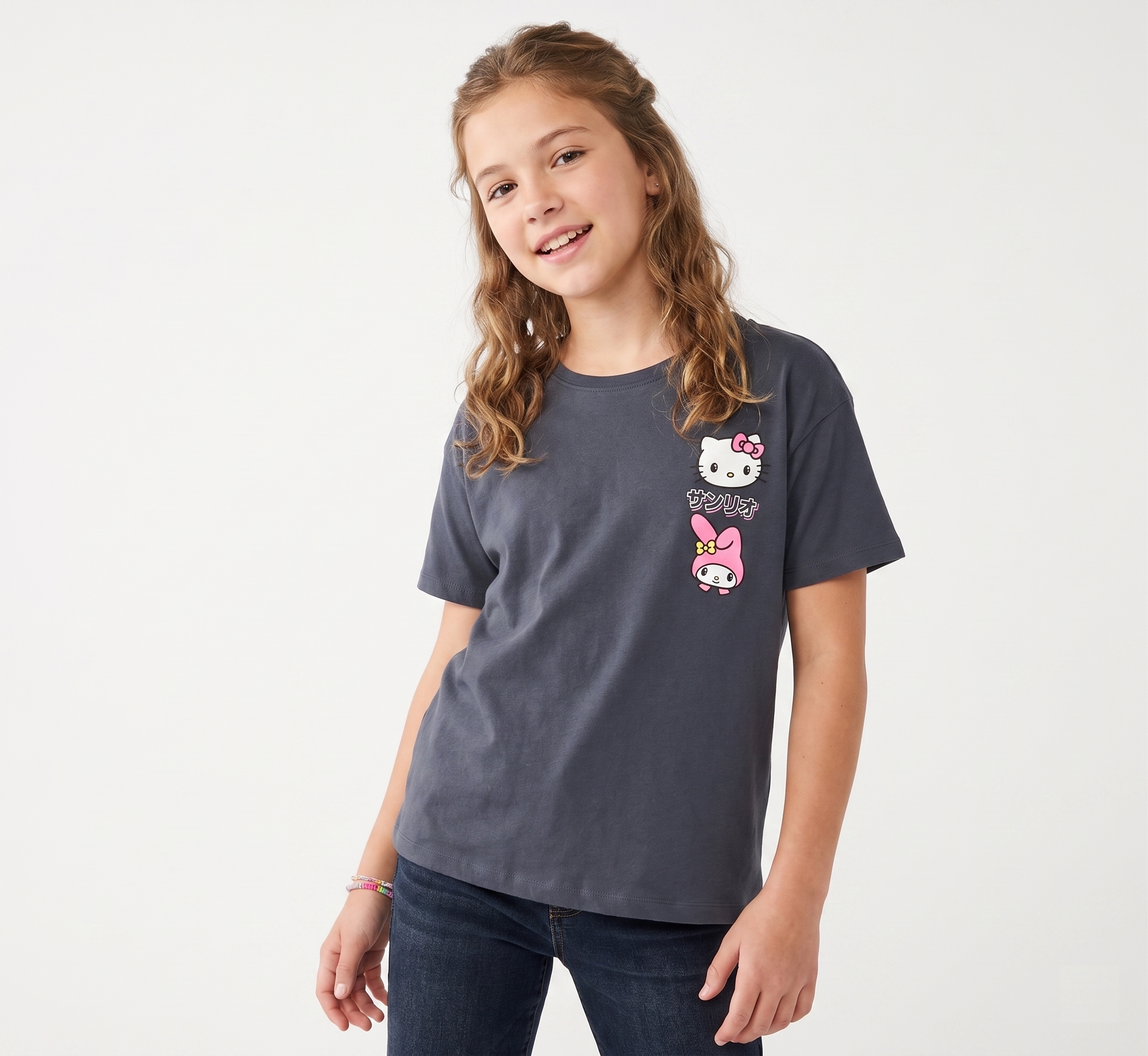 T-Shirt Hello Kitty & Friends Sanrio Maniche Corte Maglietta 100% Cotone Bambina Ragazza - Ez16023grigio