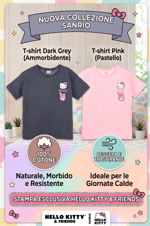 T-Shirt Hello Kitty & Friends Sanrio Maniche Corte Maglietta 100% Cotone Bambina Ragazza - Ez16023rosa