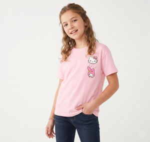T-Shirt Hello Kitty & Friends Sanrio Maniche Corte Maglietta 100% Cotone Bambina Ragazza - Ez16023rosa