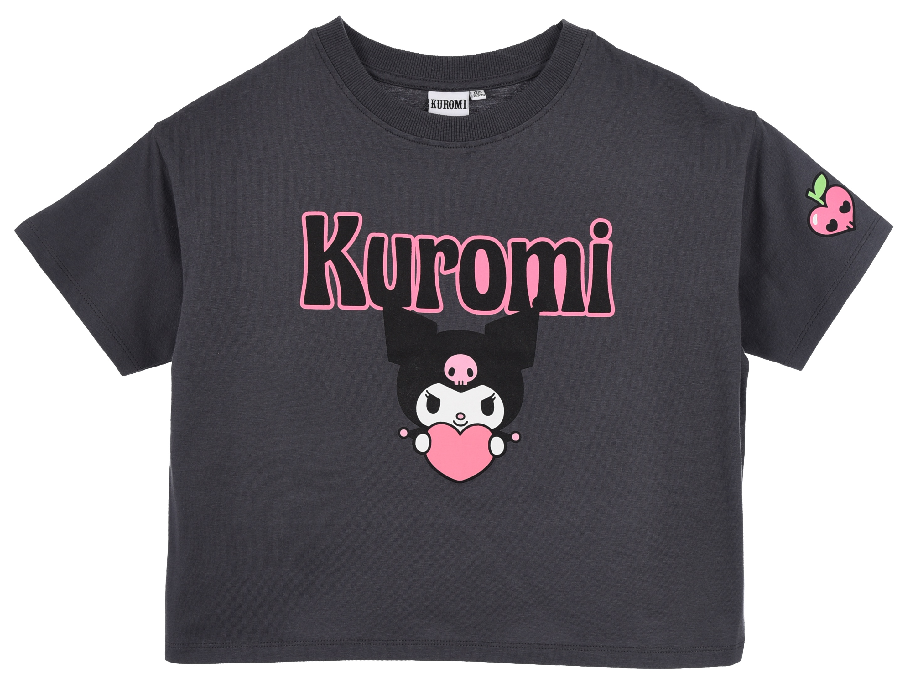 T-Shirt Crop Top Kuromi Sanrio Maglietta Maniche Corte 100% Cotone Ragazzina - Ez16024grigio