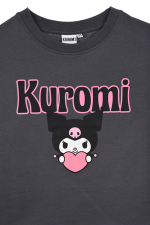 T-Shirt Crop Top Kuromi Sanrio Maglietta Maniche Corte 100% Cotone Ragazzina - Ez16024grigio
