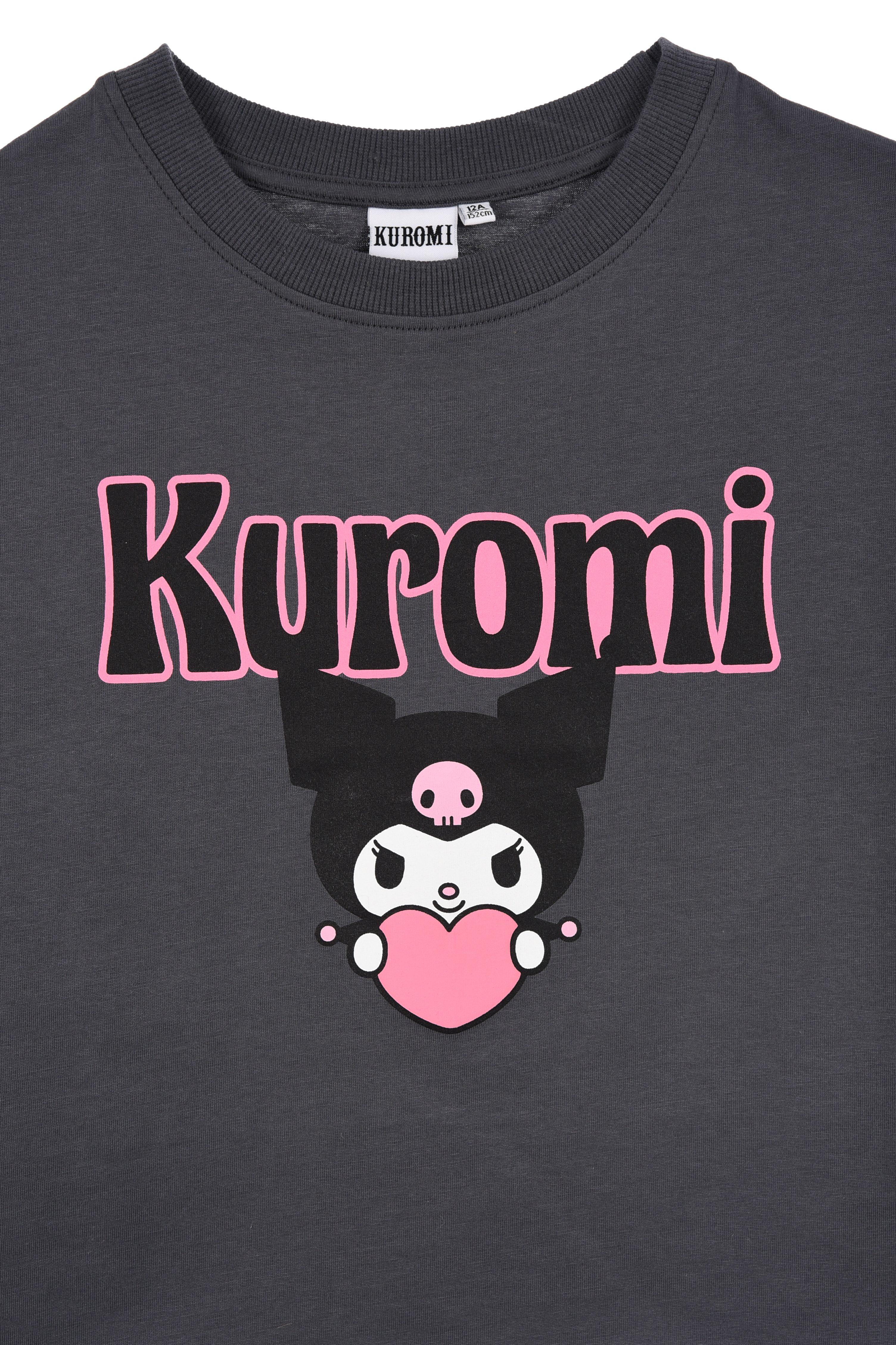 T-Shirt Crop Top Kuromi Sanrio Maglietta Maniche Corte 100% Cotone Ragazzina - Ez16024grigio