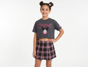 T-Shirt Crop Top Kuromi Sanrio Maglietta Maniche Corte 100% Cotone Ragazzina - Ez16024grigio