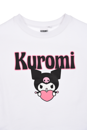 T-Shirt Crop Top Kuromi Sanrio Maglietta Maniche Corte 100% Cotone Ragazzina - Ez16024bianco