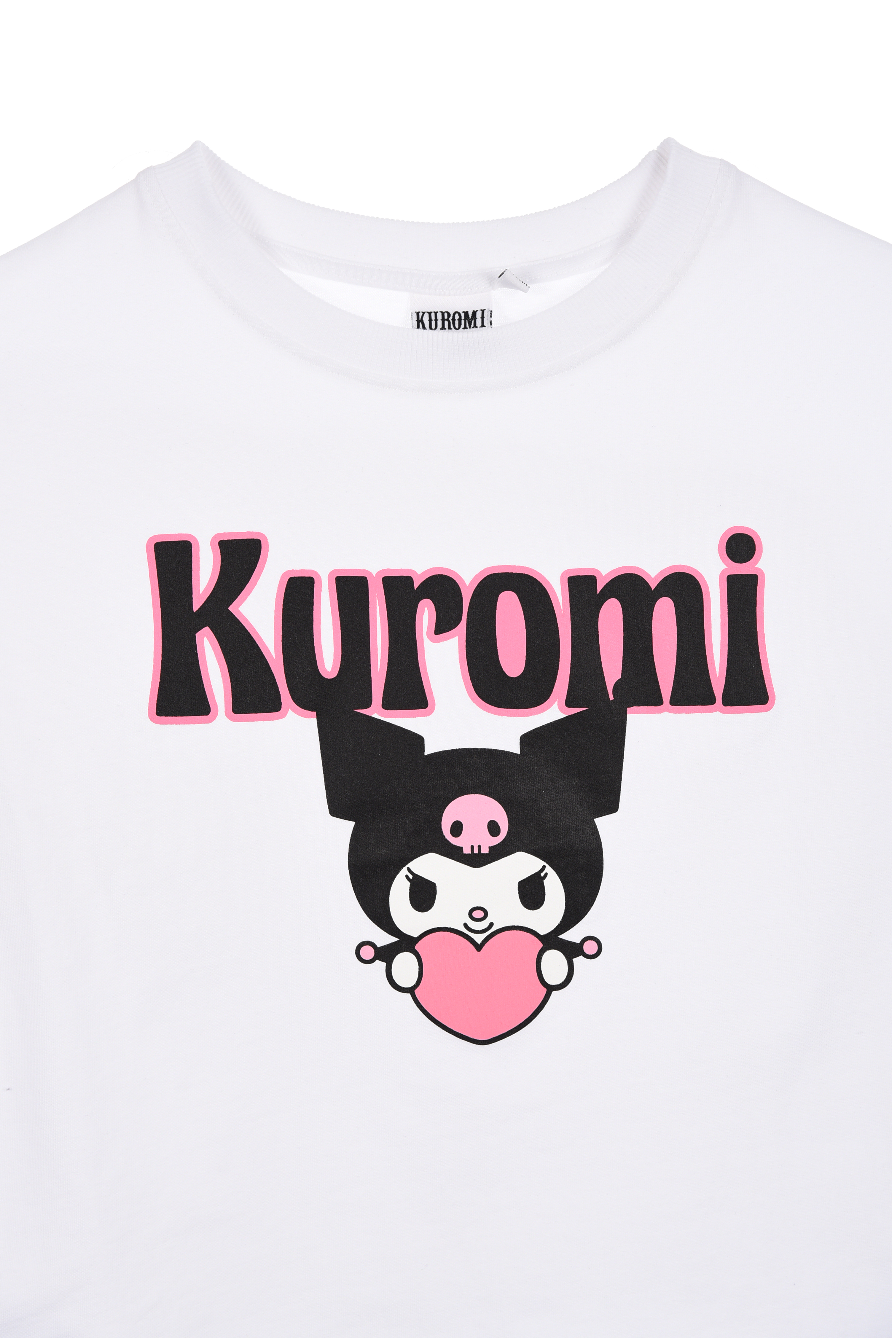 T-Shirt Crop Top Kuromi Sanrio Maglietta Maniche Corte 100% Cotone Ragazzina - Ez16024bianco