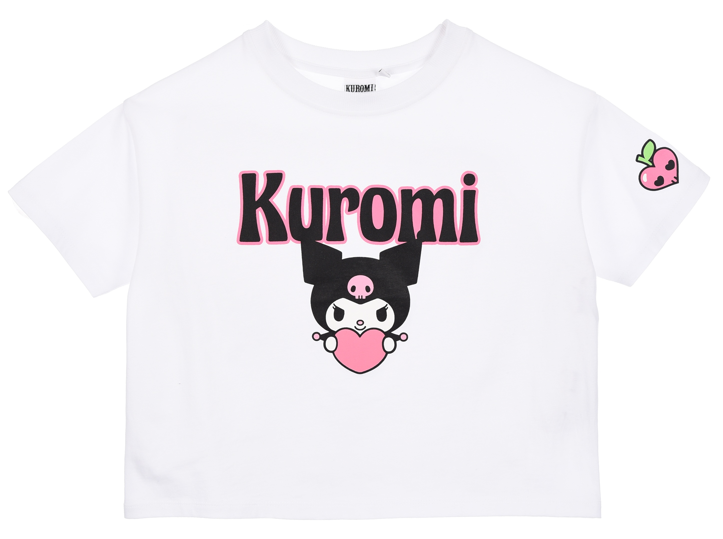 T-Shirt Crop Top Kuromi Sanrio Maglietta Maniche Corte 100% Cotone Ragazzina - Ez16024bianco