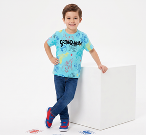 T-Shirt Spiderman MARVEL Maniche Corte Maglietta 100% Cotone Bambino - Ez10137azzurro