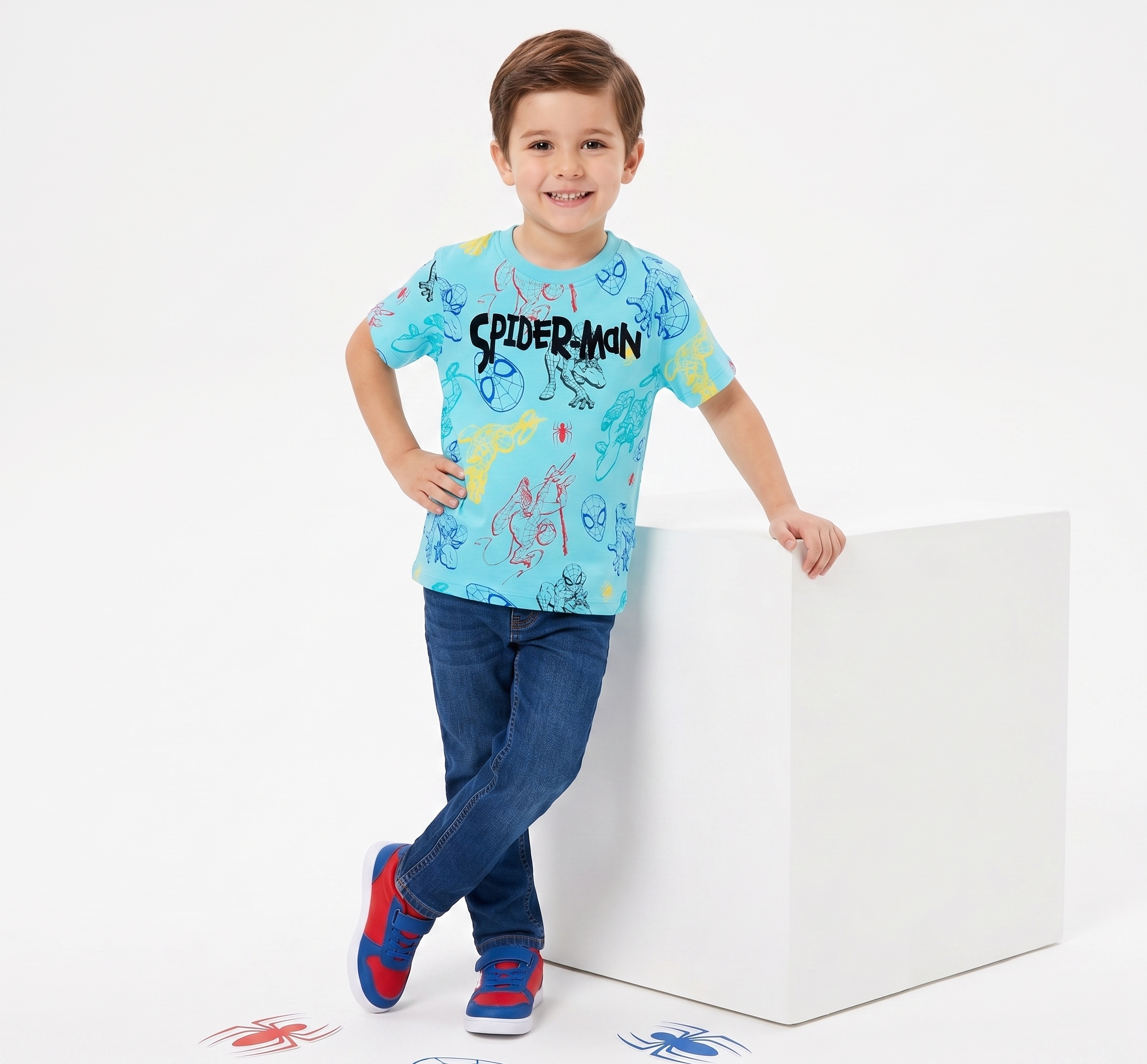 T-Shirt Spiderman MARVEL Maniche Corte Maglietta 100% Cotone Bambino - Ez10137azzurro